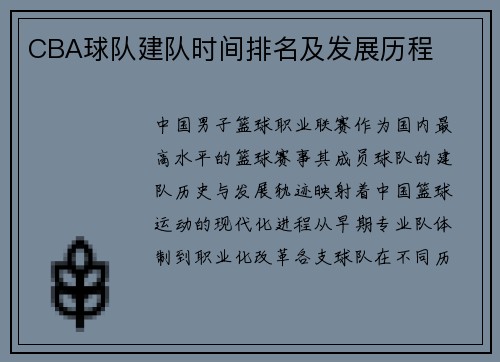 CBA球队建队时间排名及发展历程